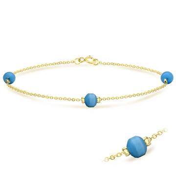 Gold Plated Blue Beads Silver Bracelet BRS-02-GP